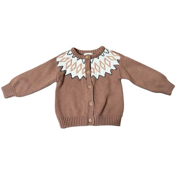Grayson Mini Girls Cardigan 12-18M Brown Knit Sweater Button Front Fall Layering - Picture 1 of 4